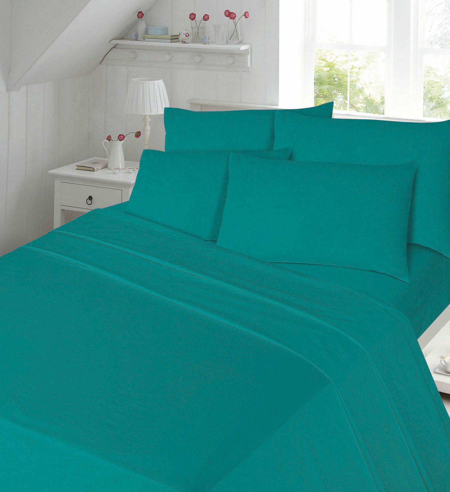 teal Flannelette Flat Bed Sheet 100_ Brushed Cotton